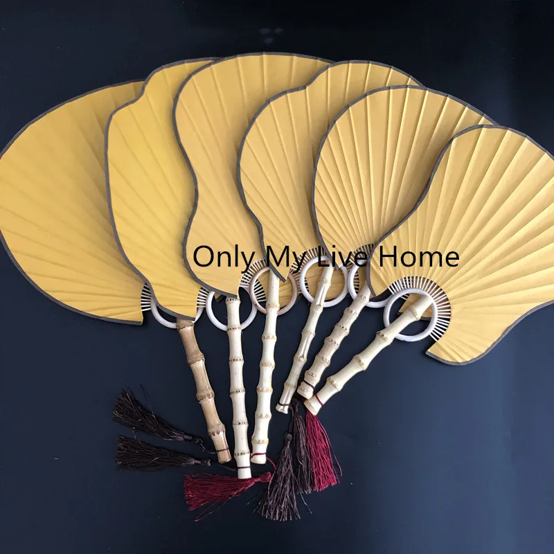 Gold DIY Rice Paper Blank Fan Traditional Craft Chinese Hand Vintage Bamboo Root Lantern Begonia Banana Round | Дом и сад