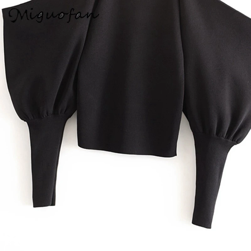 Женский вязаный свитер Черный Повседневный Свободный пуловер с рукавом летучая