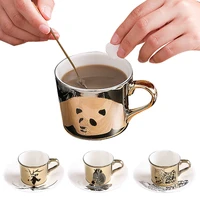 250ml european style leopard anamorphic cup mirror reflection cup tiger zebra mug coffee tea set with coaster ceramics mugs
