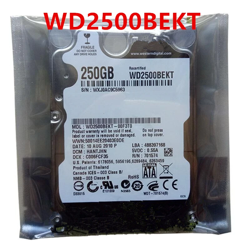 

Original New HDD For WD 250GB 2.5" SATA 3 Gb/S 16MB 7200RPM 9.5MM For Internal Hard Disk For Notebook HDD For WD2500BEKT