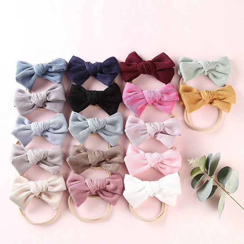 

1pcs Ribbed Velvet Bow Elastic Headband Bay Girls Corduroy Bowknot Hair Band Nylon Traceless Headwear Girls Hair Accessories