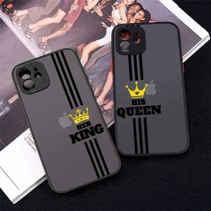 

Crown Letter King Queen Phone Case Matte Transparent for iPhone 7 8 11 12 s mini pro X XS XR MAX Plus cover funda