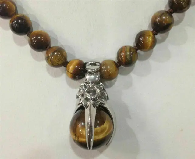 

8mm Genuine Tiger Eye Gems Stone Round Beads Necklace & Pendant 18"