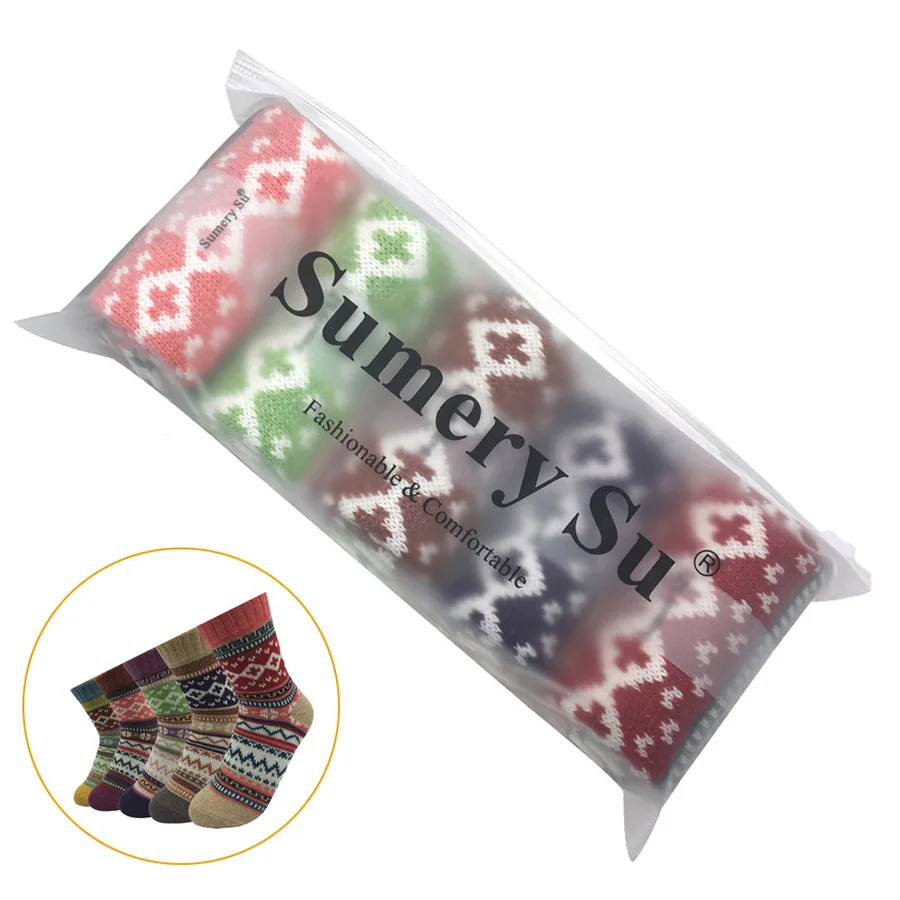166-Pack w Gift Bag 5 пар/партия, шерстяные носки для женщин, зимние, Харадзюку, японские, богемные, кашемировые, теплые носки для девушек, рождественский подарок - Цвет: 166-Pack w Gift Bag