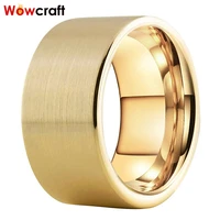12mm gold tungsten carbide rings for men wedding ring bands top brushed finish flat shape comfort fit engraved customizable