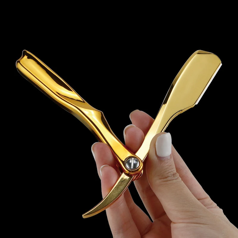 RIRON New Professional Barber Razor Folding Shave Razors For Men Beard Handle Gold-Plated Plastic Straight Holder Shaver | Красота и
