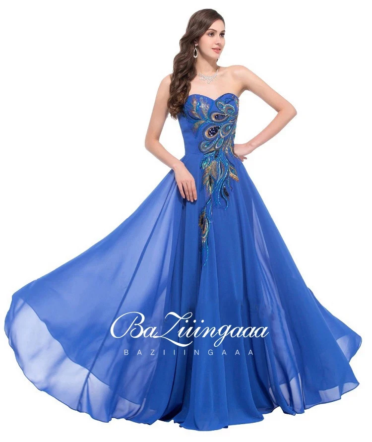 BAZIIINGAAA Vintage Prom Dresses Long 2021 Chiffon Party women Suitable for Formal Evening Graduation Peacock Embroidered Robe | Свадьбы и