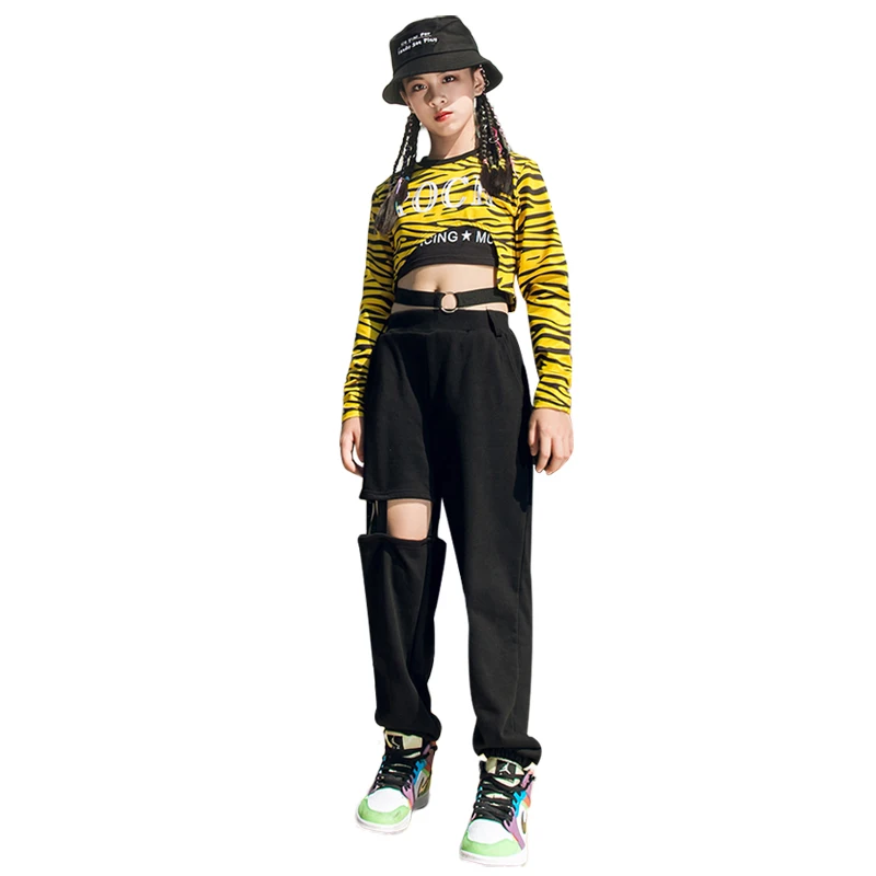 

2020 Modern Hip Hop Clothes Kids Girls Jazz Dance Performance Clothing Long Sleeve Tops Street Dance Pants Catwalk Fshion Wear