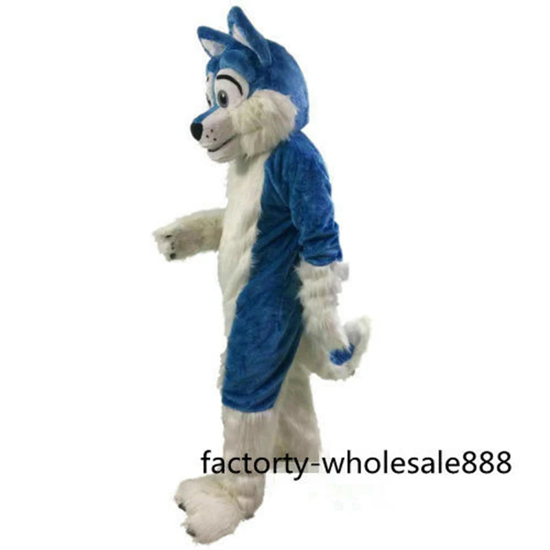 

Плюшевый костюм-талисман в виде собаки, Длиннохвостый Синий Волк, костюм-талисман, одежда в виде животного для косплея, праздник, карнавал в...