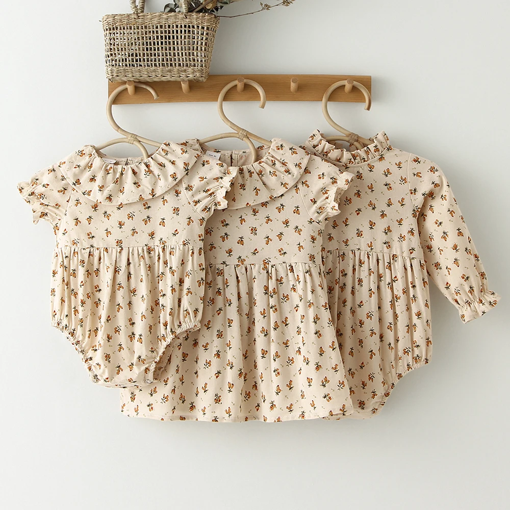 Pagliaccetto per bambina pagliaccetto floreale in cotone di lino manica corta abito per bambina tuta abbigliamento per neonato abbigliamento estivo per bambina