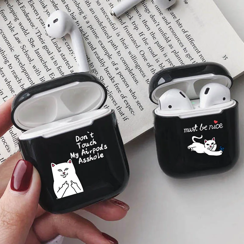 

Cartoon Black Case for AirPods Cute Cover Hard Plastic Bluetooth Earphone Protective Case for Apple Airpods 1/2 Case Despise Cat