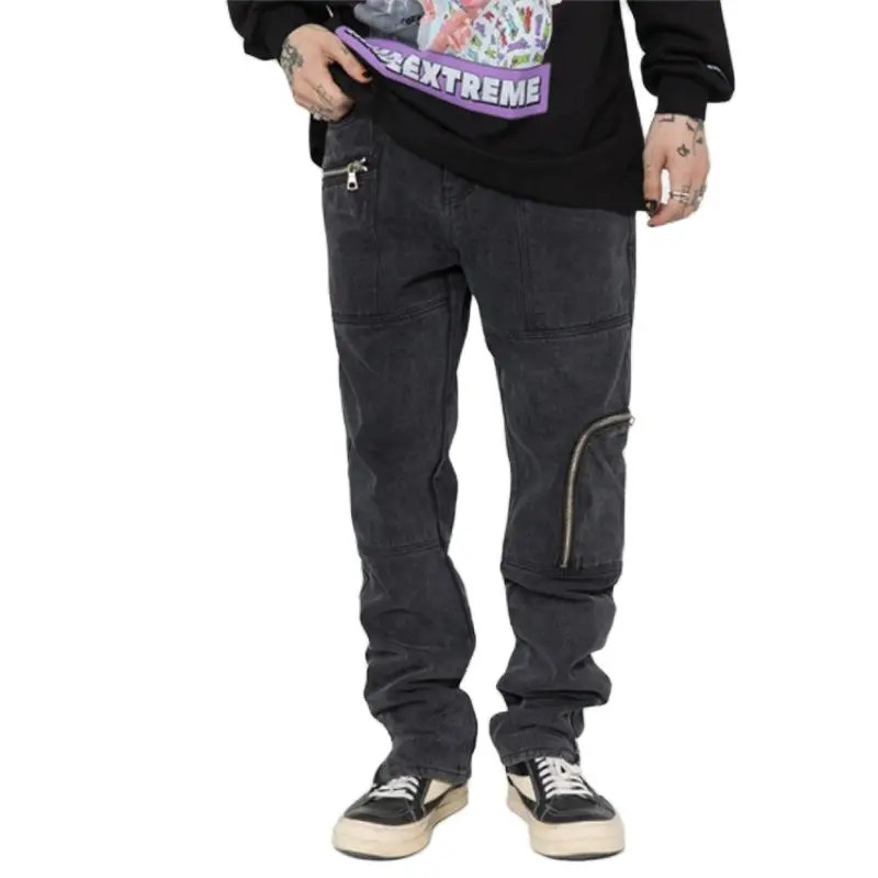 2021 Cool Design Ankle Zipper Retro Washed Men Pencil Jeans Trousers Hip Hop Streetwear Black Cotton Denim Pants Pantaloni Uomo