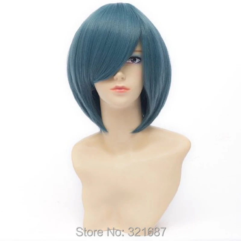 

Puella Magi Madoka Magica Miki Sayaka Blue Short Straight Oblique Fringe Synthetic Hair Women's Party Cosplay Wig + Wig Cap