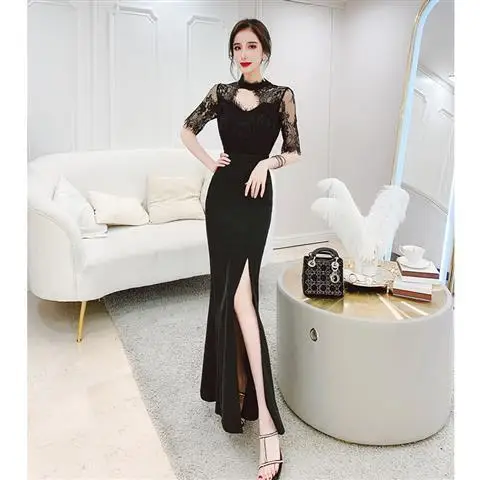 

Ladies' temperament lace stitching dress with slim waist