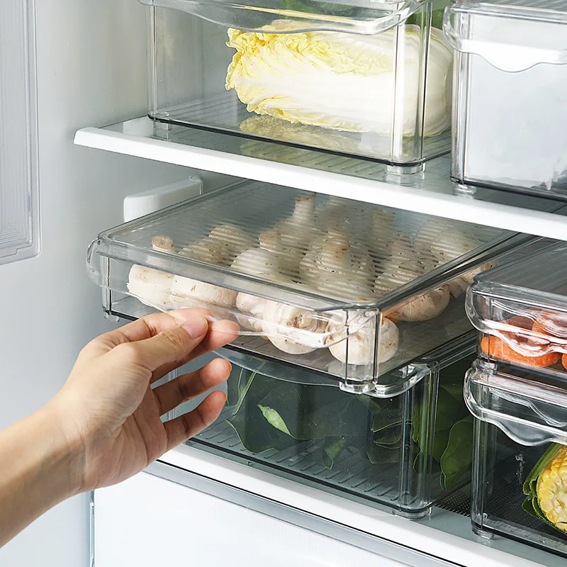 Büyük buzdolabı saklama kutusu mutfak dolabı depolama kapaklı konteynerler gıda sınıfı plastik şeffaf dondurulmuş organizatör kutusu