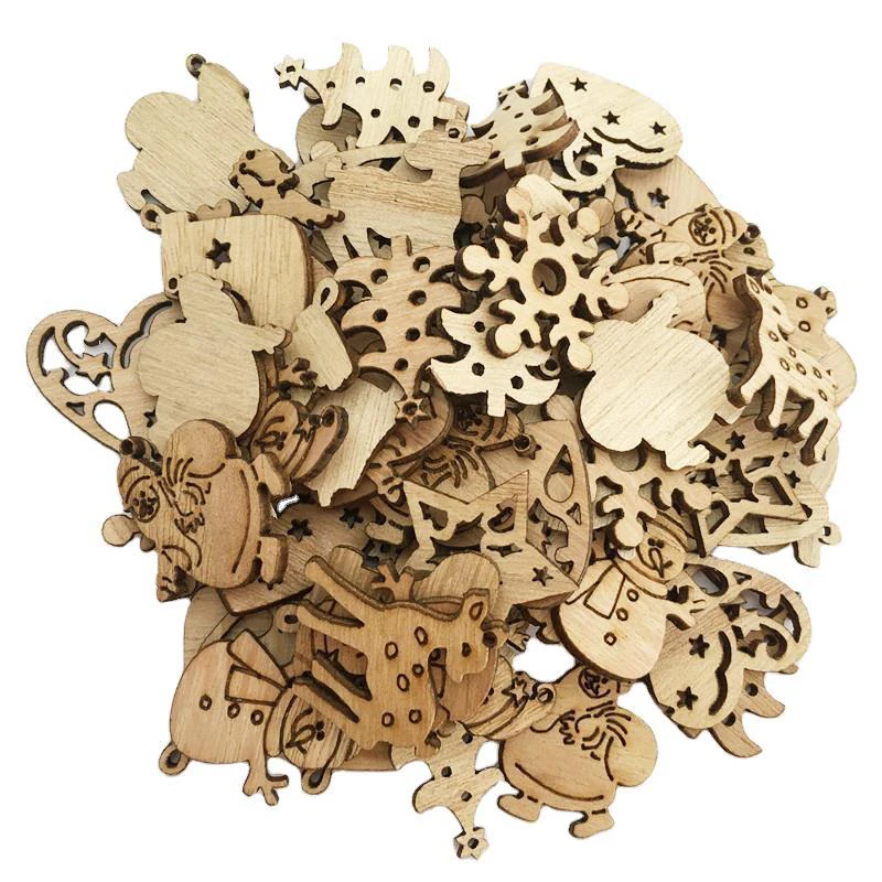 

1 Bag X Wood Christmas Decorations For Home Wooden Chips Mini Snowman Santa Claus Craft 20mm 50pcs