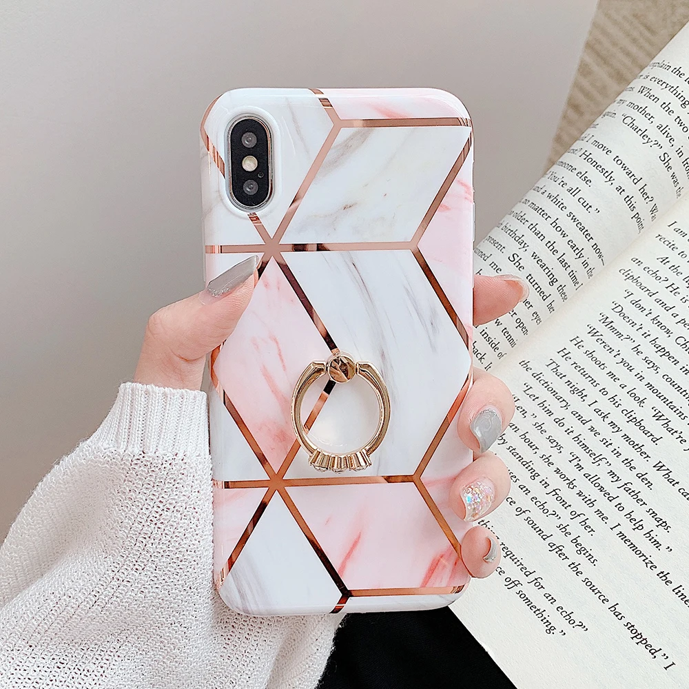 Чехол для телефона LOVECOM для iPhone 11 Pro XR XS Max 6 6S 7 8 Plus X Мягкая Гальваническая мраморная задняя крышка с кольцом на палец