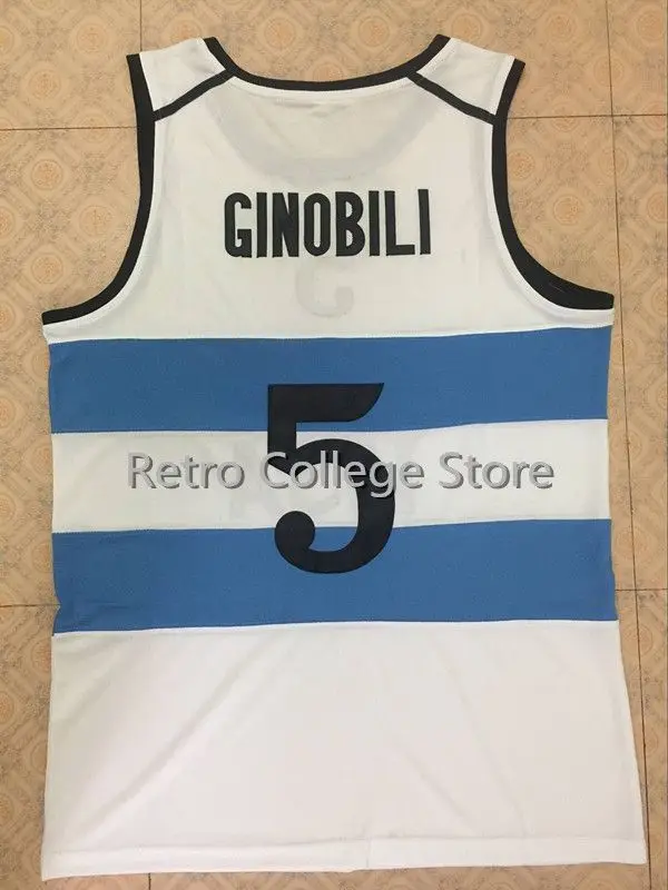 #5 Manu Ginobili команда Аргентины темно-синий Прошитый Ретро баскетбольный трикотаж