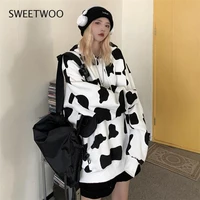hoodie 2021 cow print sweatshirt women cotton korean style women hoodies women autumn long sleeve loose hooded pullover tops