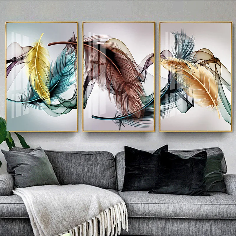 

Листья и перо Ginkgo на холсте, печать, Постер в скандинавском стиле, Настенная картина для гостиной, украшение для дома, без рамки