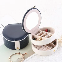 hoseng blue color makeup organizer multi function jewelry case three layers water proof pu women earring box with mirror hs_964