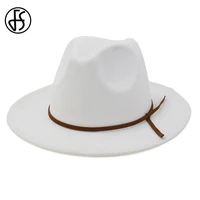 fs wide brim fedora hats for women winter fashion wool hat men black jazz caps with thin belt gentleman elegant chapeau femme