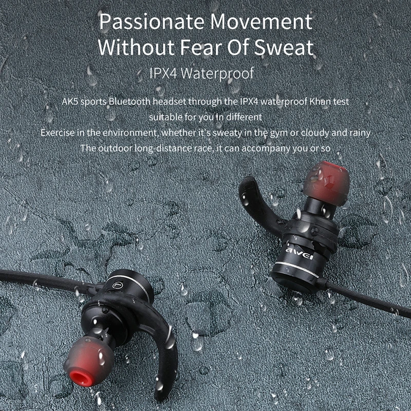 

AWEI AK5 Dual Power Wireless Earphone Bluetooth Magnetic HiFi Headset Sport Waterproof Earphones CVC Earpiece Earbuds For Phones