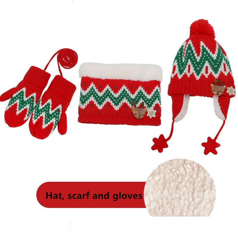 Зимний детский шарф шапка и перчатки наборы для детей Мультяшные животные