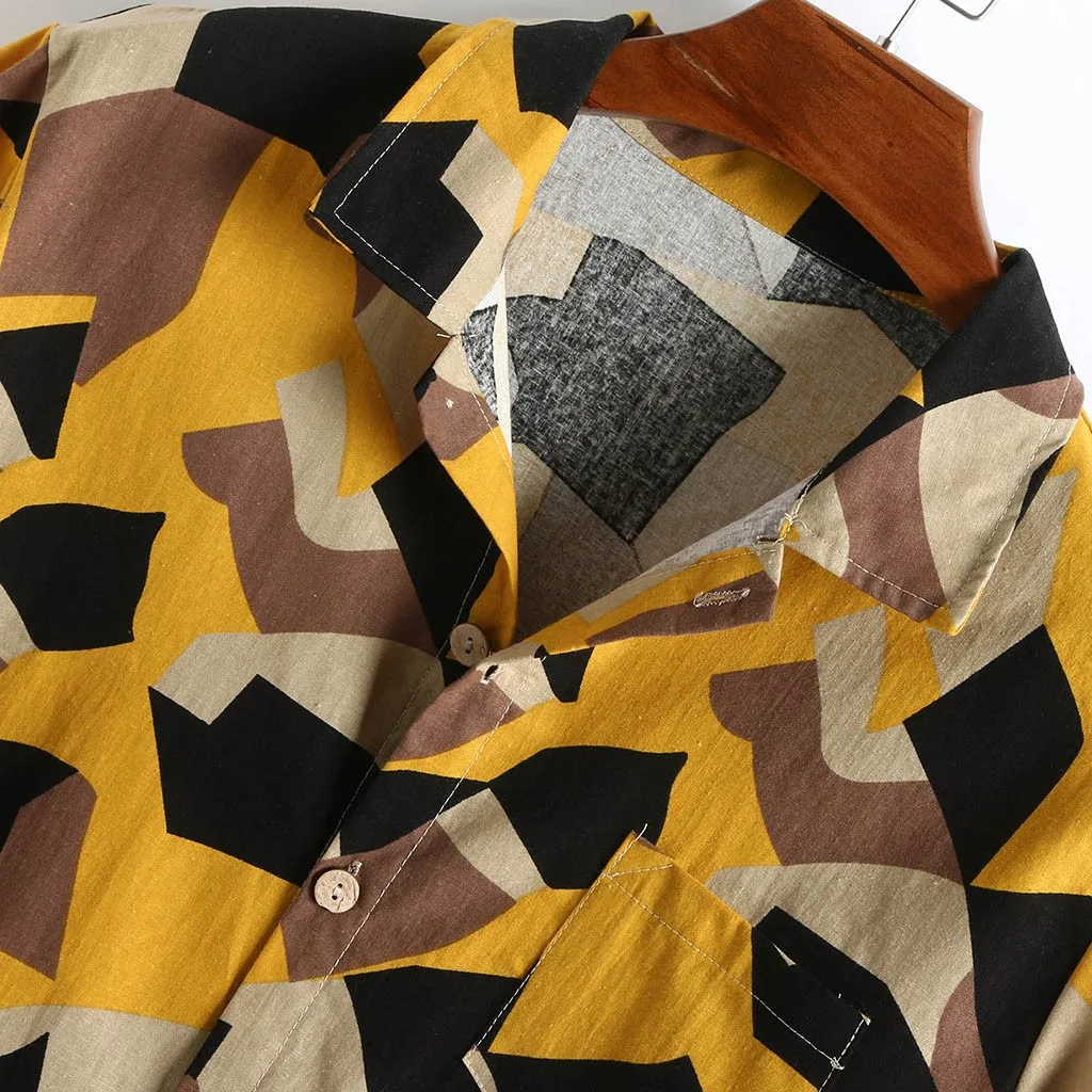 Рубашка мужская с принтом гавайская хлопково-Льняная Свободная Повседневная