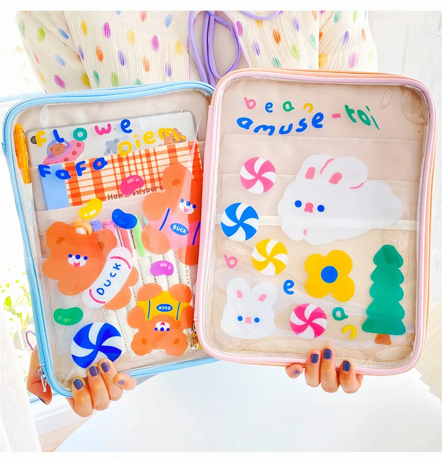 

New 2021 Korean Ipad pro 9.7 11 inch Laptop Case Bag For Cute Bear Rabbit 10.2 10.5 10.8 inch PVC Tablet Samsung Sleeve Bag Case