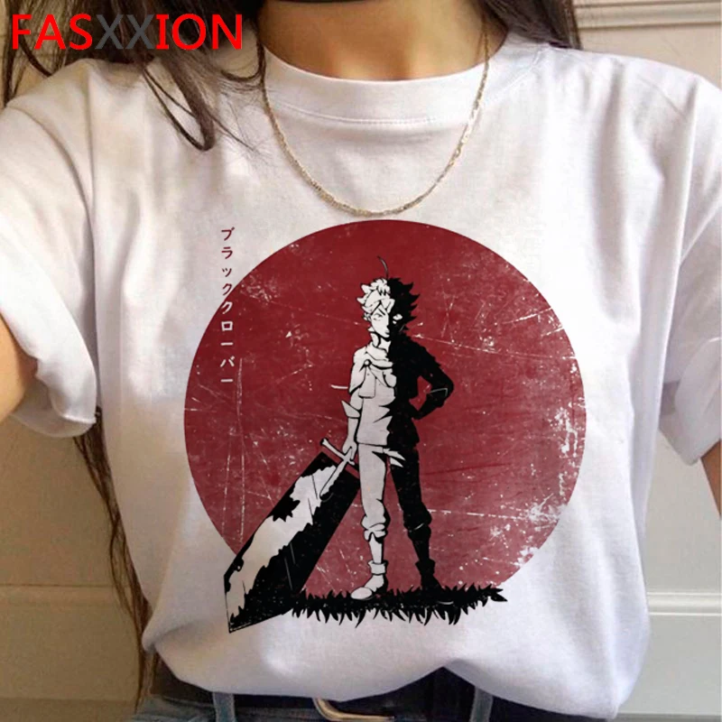 

Мужская футболка с изображением черного клевера Asta, белая футболка в японском стиле Харадзюку, топы для пар, футболки в эстетике ольччан