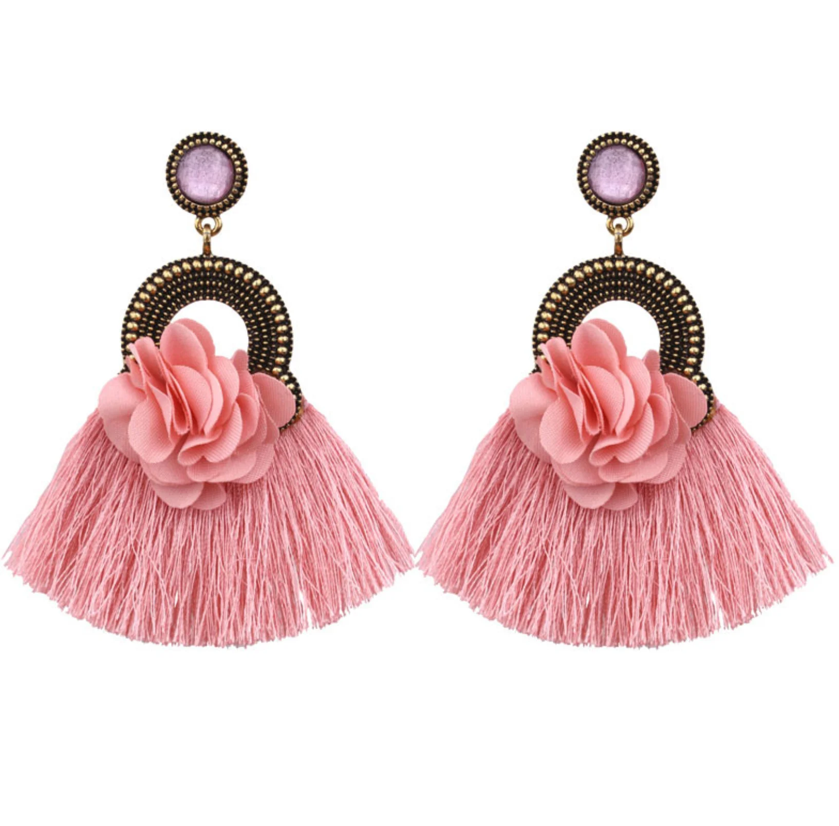 

Bohemian Colored cotton Tassel Earrings Pagoda fan Dangling Earrings Eardrop Female Kolczyki Shell pearl net flower,1Yc19589