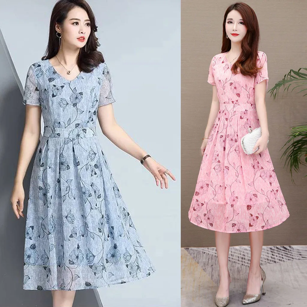 Шифоновое платье трапеция с высокой эластичной талией и бантом|Женские платья| |