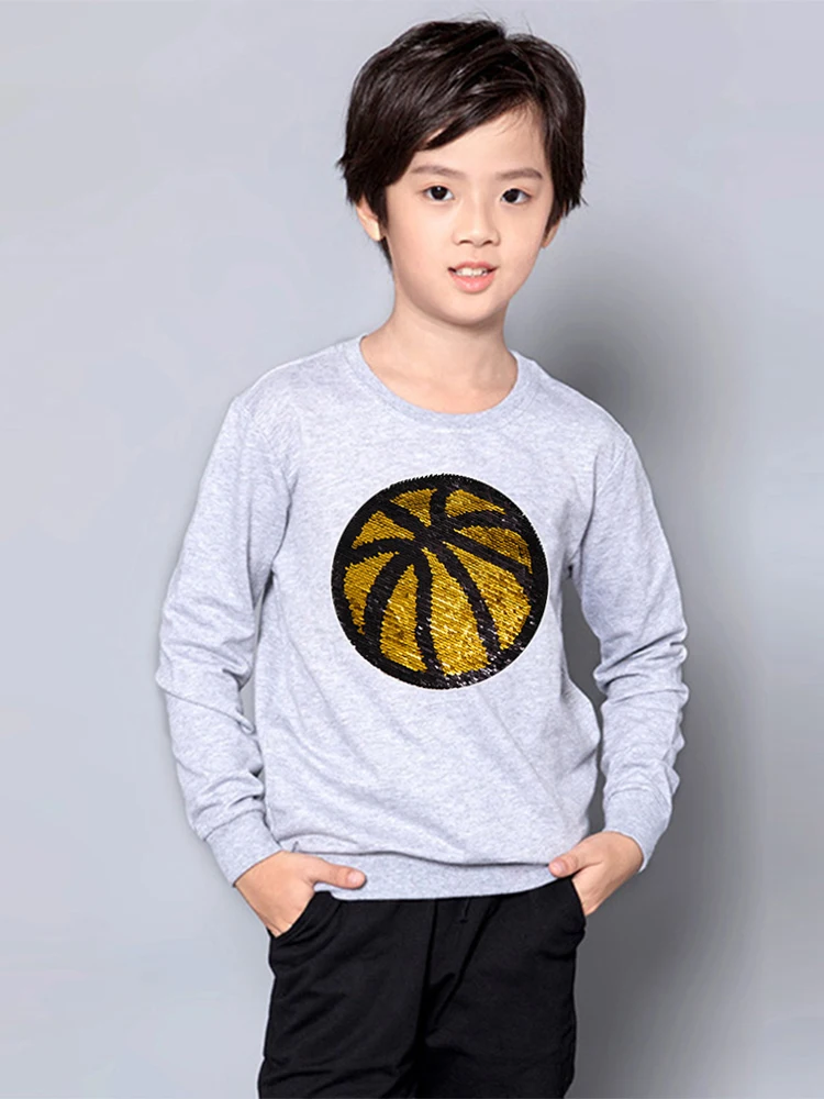 

Basketball Sweatshirts Boys Reversible Change Glitter Sweatshirt Boys Girls Kids Hoodies Spring Autum Children Pullover Tops