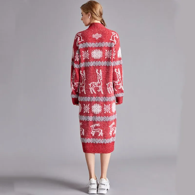 Длинные рукава Большие размеры шерстяной Рождественский вязаный свитер для