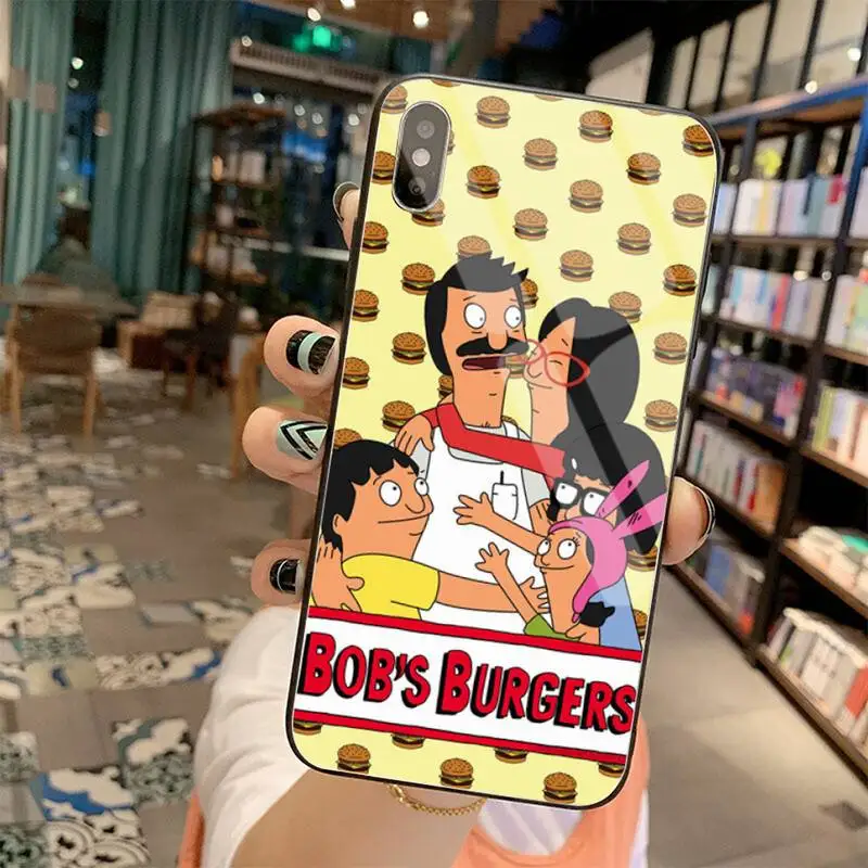 

CUTEWANAN Cute Cartoon Bob's Burgers black Phone Case Tempered Glass For iPhone 11 Pro XR XS MAX 8 X 7 6S 6 Plus SE 2020 case