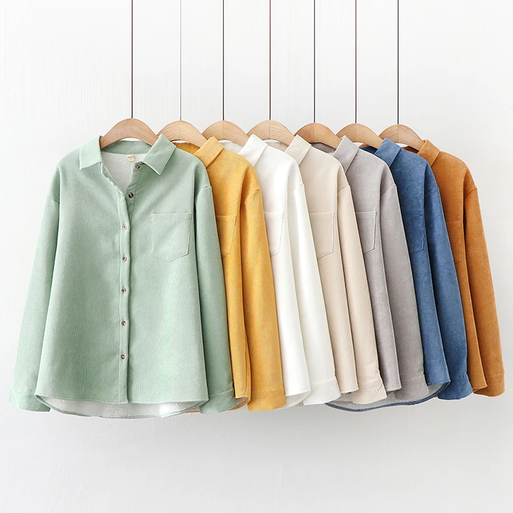 

Женская Вельветовая рубашка, однотонная простая повседневная теплая плотная Вельветовая рубашка в студенческом стиле, зима 2021