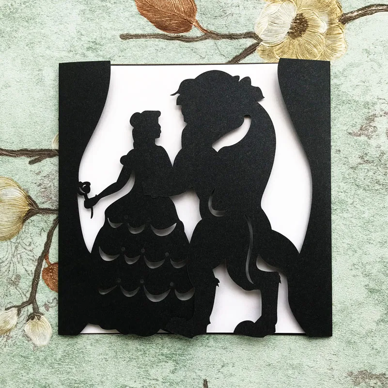 

50Pcs New Wedding Invitation Cards Beauty and the Beast Greeting Card Birthday Business RSVP Cards Decoration Party Supplies