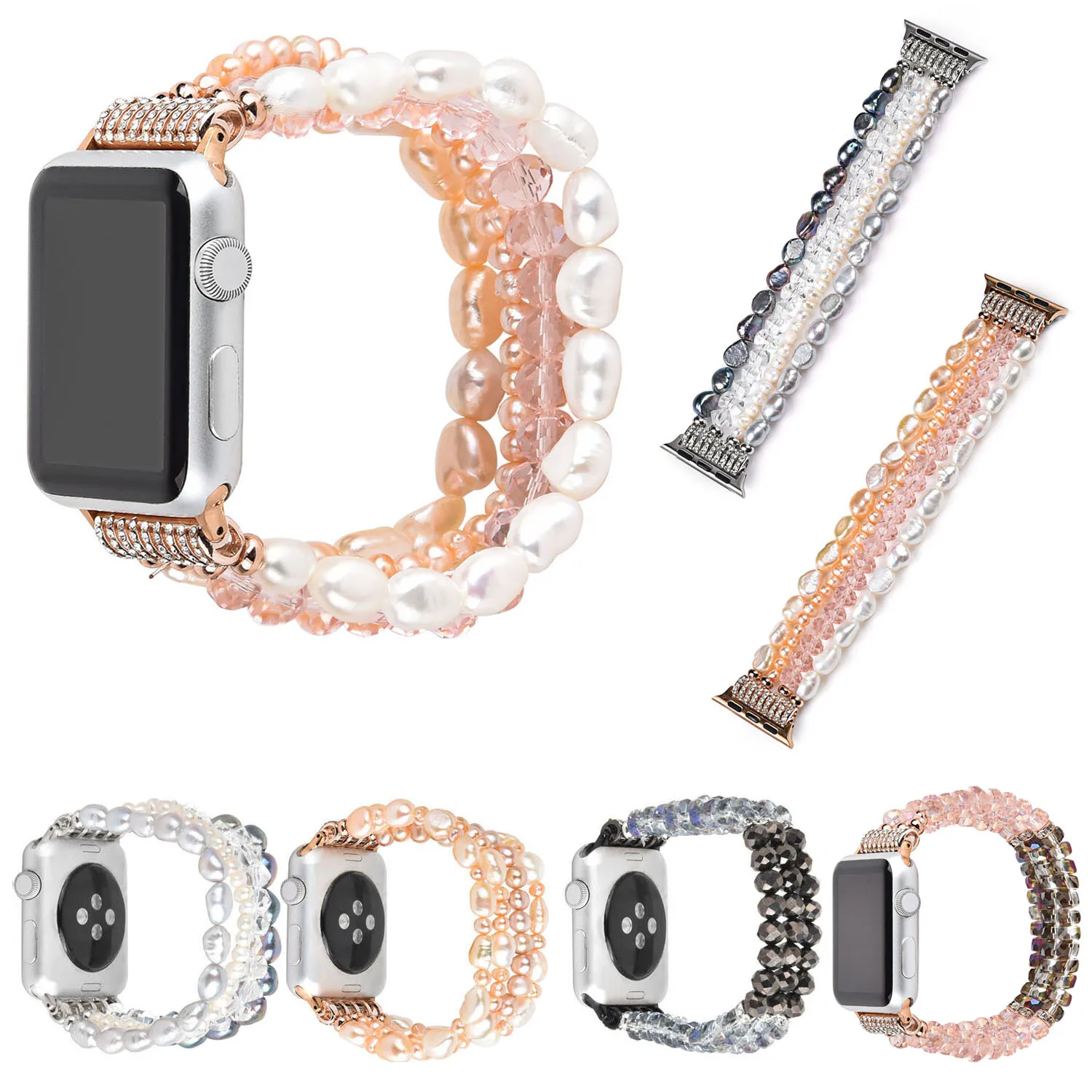 Женский браслет из натурального жемчуга для Apple Watch iWatch эластичный ремешок 38 мм 42