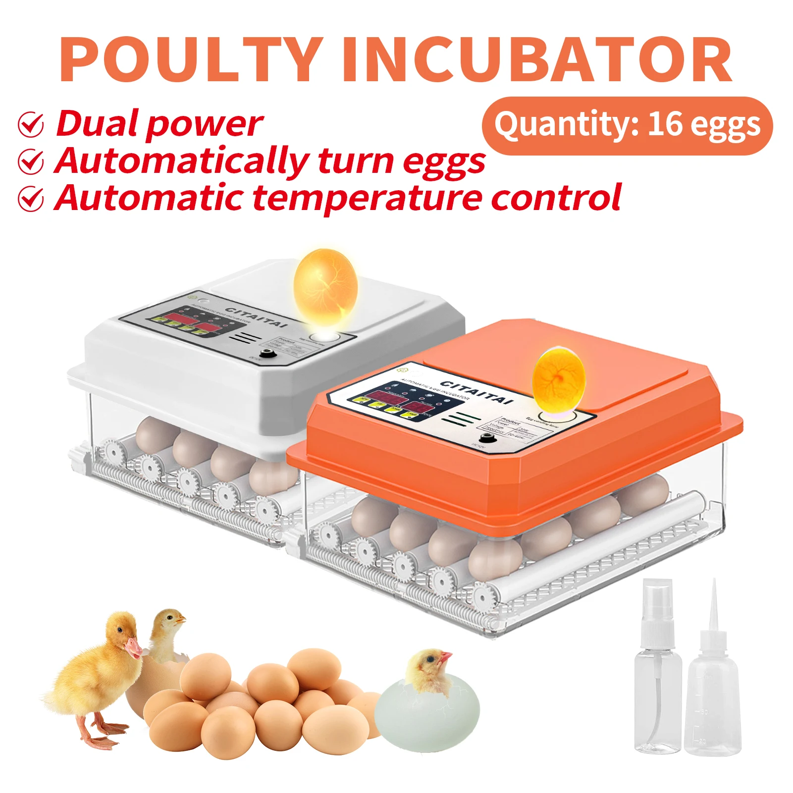 

16 яиц Полностью автоматический инкубатор для яиц, курицы, перепелиных птиц инкубатор для яиц для животных