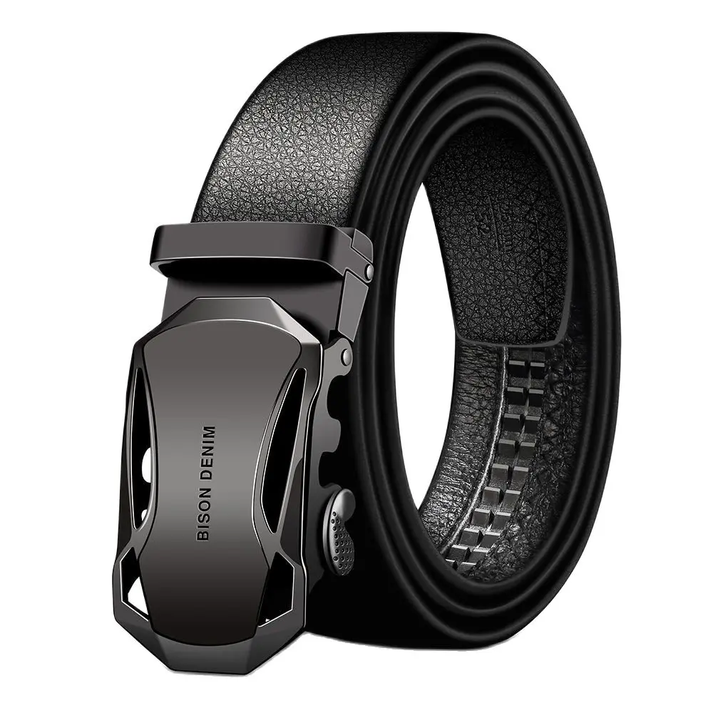 

BISON DENIM Men's Belt Cow Leather Belts Brand Fashion Automatic Buckle Black Genuine Leather Belts for Men 3.4cm Width N71314