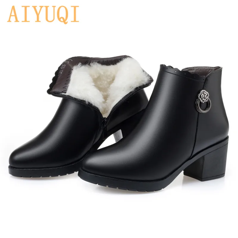 AIYUQI/новые зимние шерстяные женские ботинки из натуральной кожи Большие размеры 41