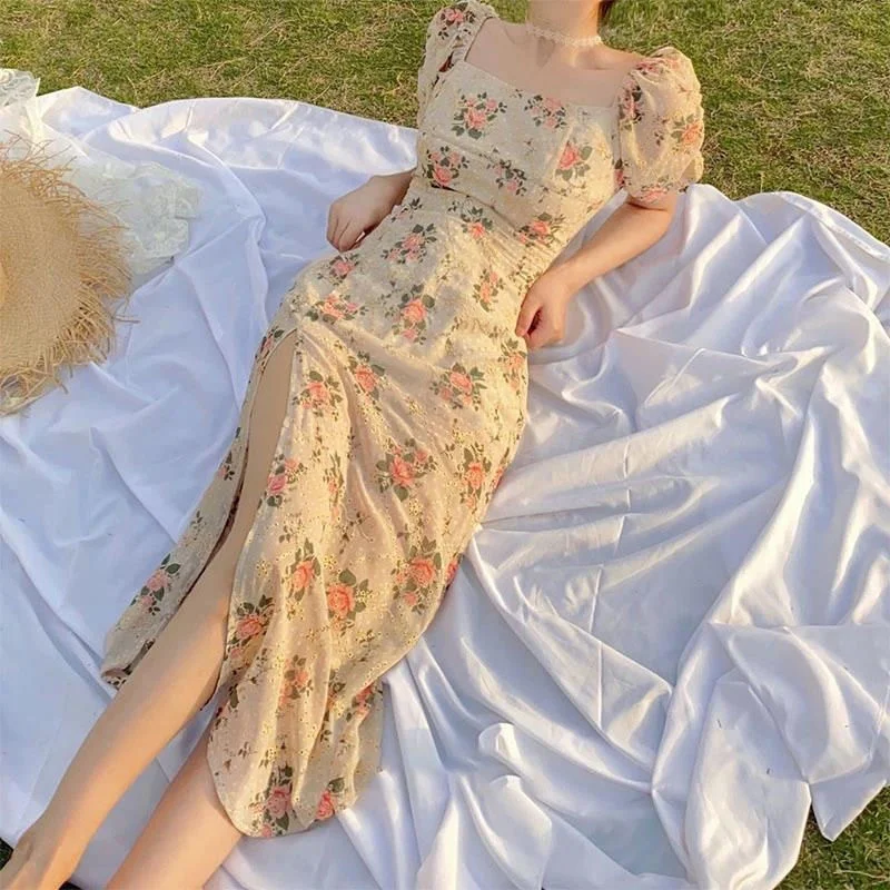 

New Long Dress Tea Break French Style Design Small Square