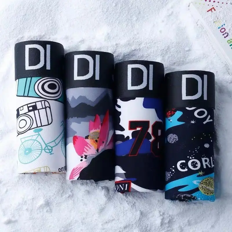 4Pcs/Lot Men's Panties Boxer Print Underwear Cotton Shorts For Male Couple Sexy Set Calecon Large Size Underpants L-3XL