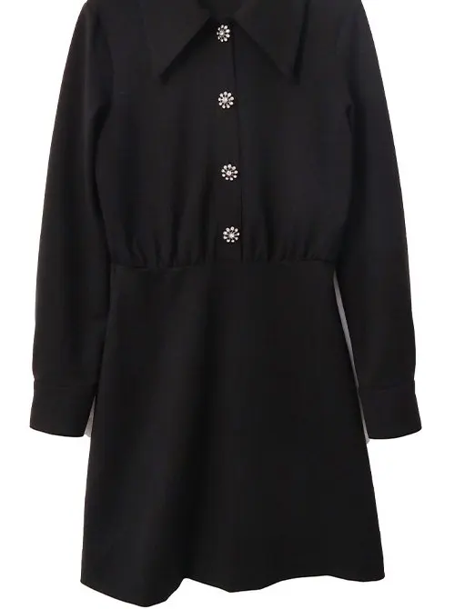 

2021 Women Dress Autumn New Simple Lapel Long-sleeved Solid Color High-waist A Dress Slim Dress