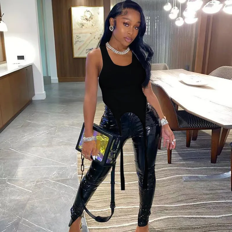 

Summer new women's large size solid color comfortable U-neck sexy irregular small vest suspenders women