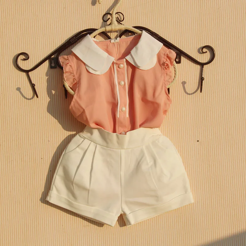 Блузка для девочек летняя детская одежда однотонная шифоновая рубашка с