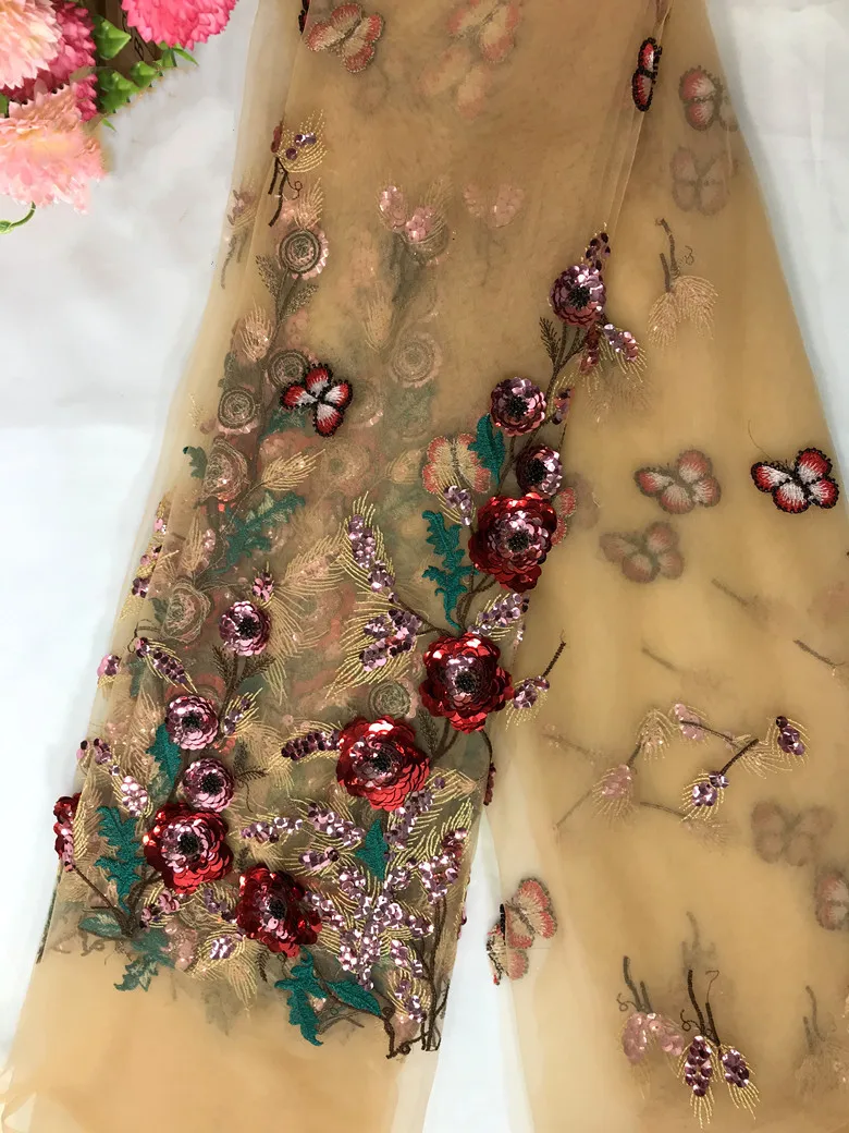 1 ярд новинка большая Цветочная 3D ткань с блестками модная одежда платье детская