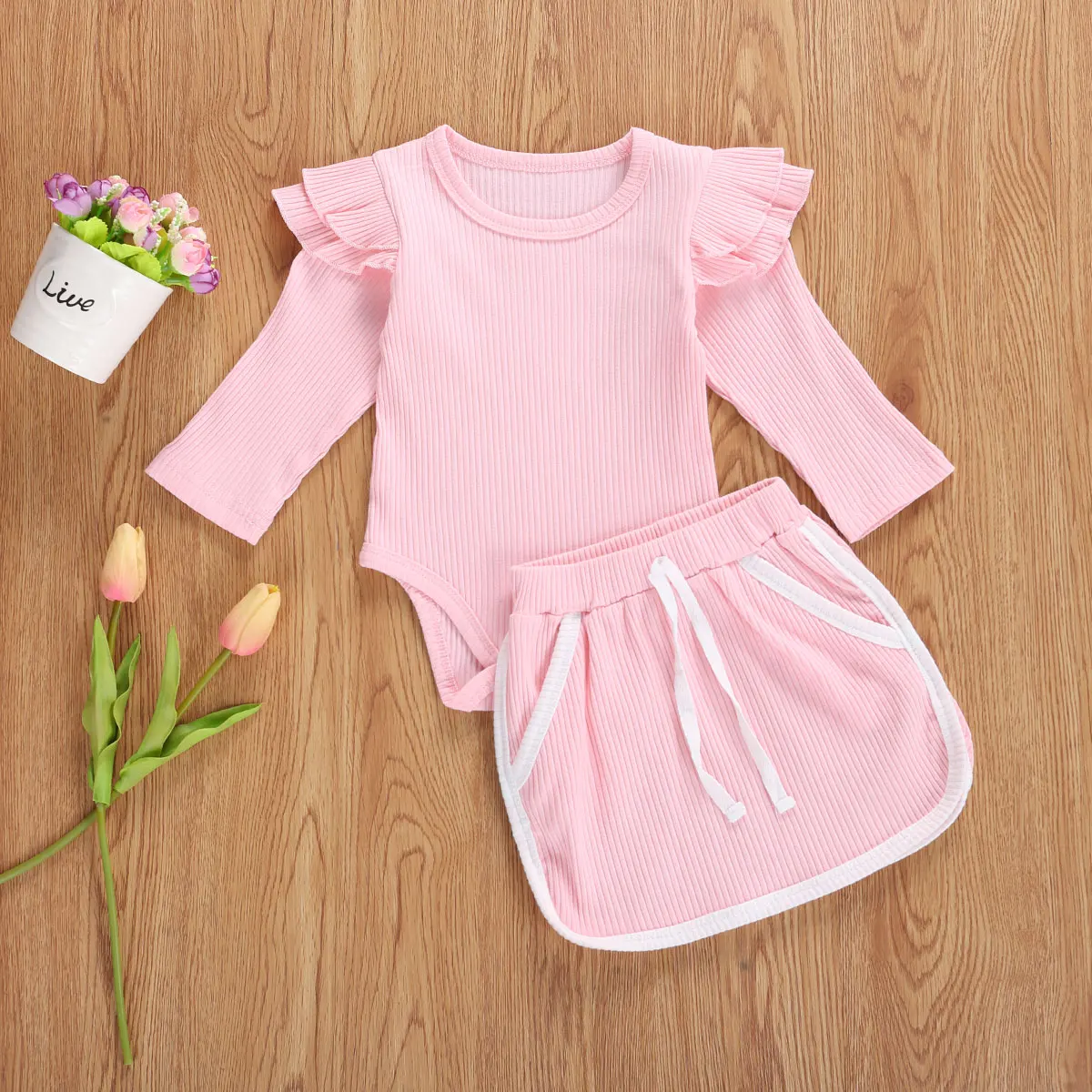 Осенний костюм для малышей с круглым вырезом комбинезоны длинными рукавами и