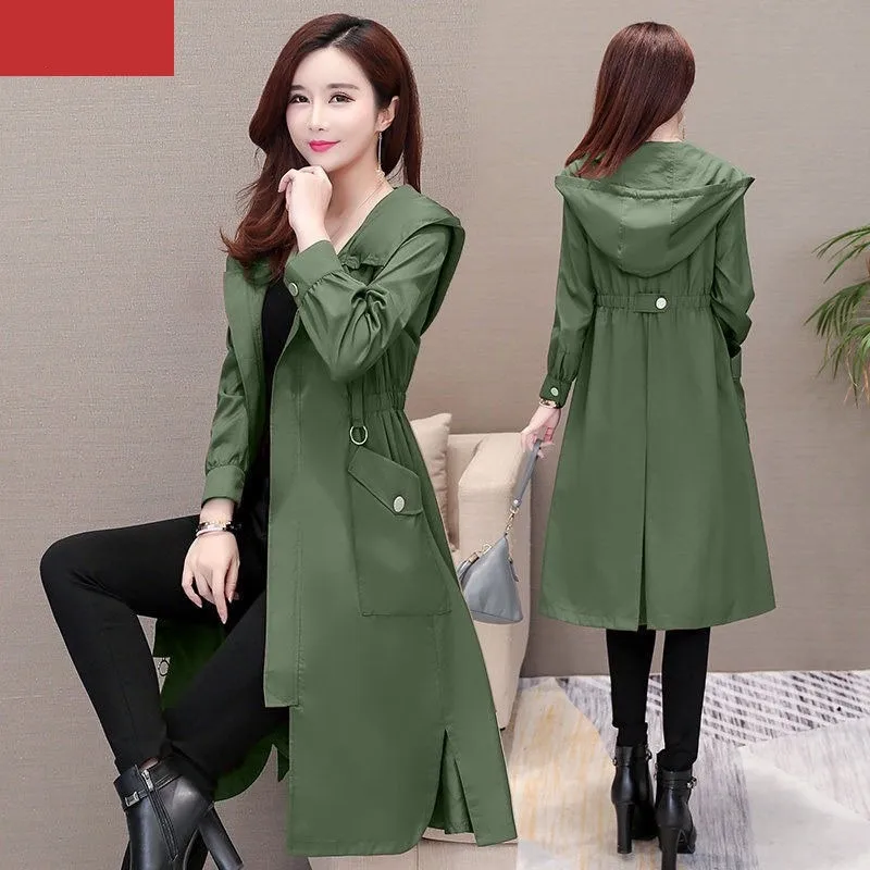 

2021 Spring Autumn Long Trench Coat Women Casual Thin Windbreaker Female Overcoat Long Coat Female Slim Outwear Coats Plus size